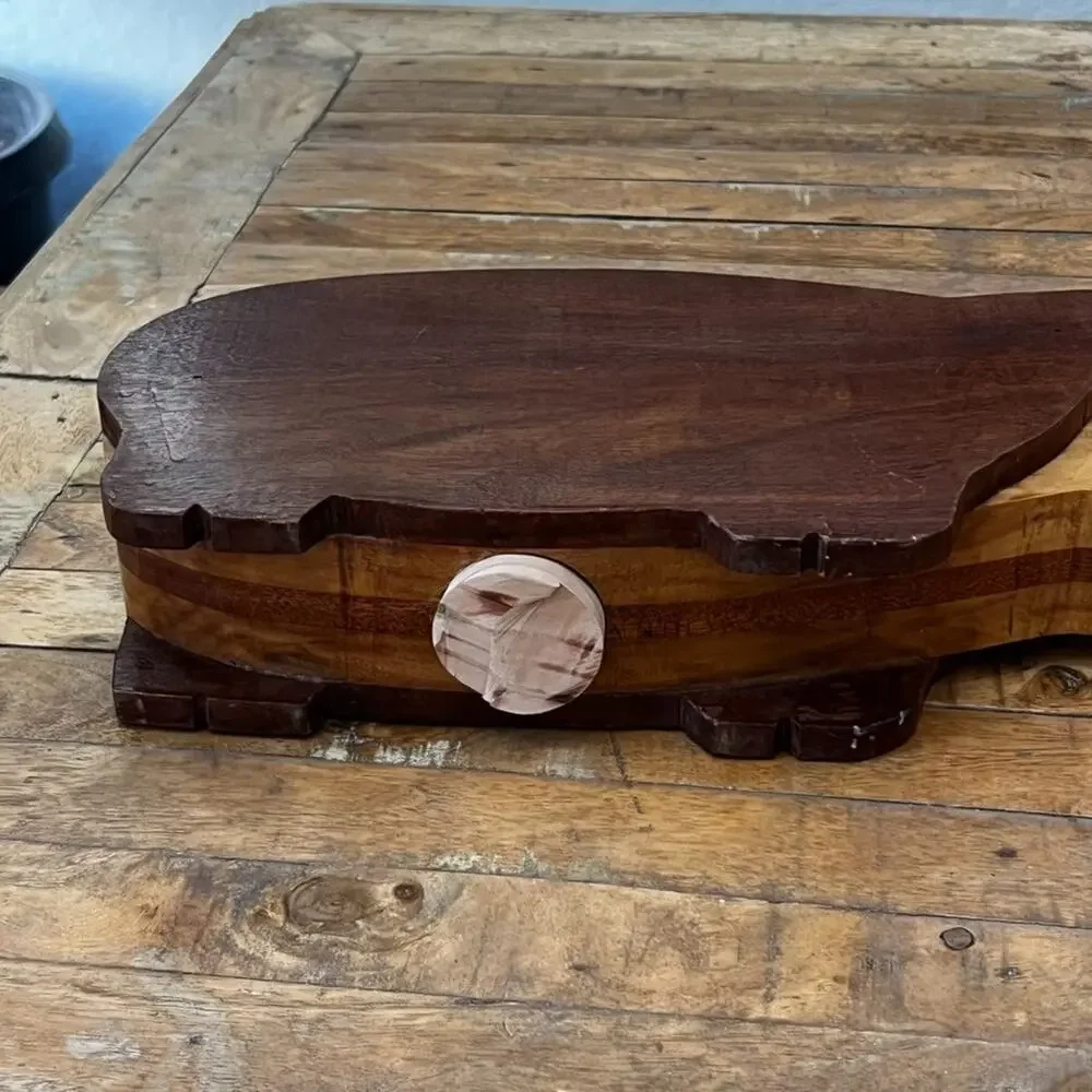 Vintage Wood Pig Piggy Bank 15.5” Long 7” Tall